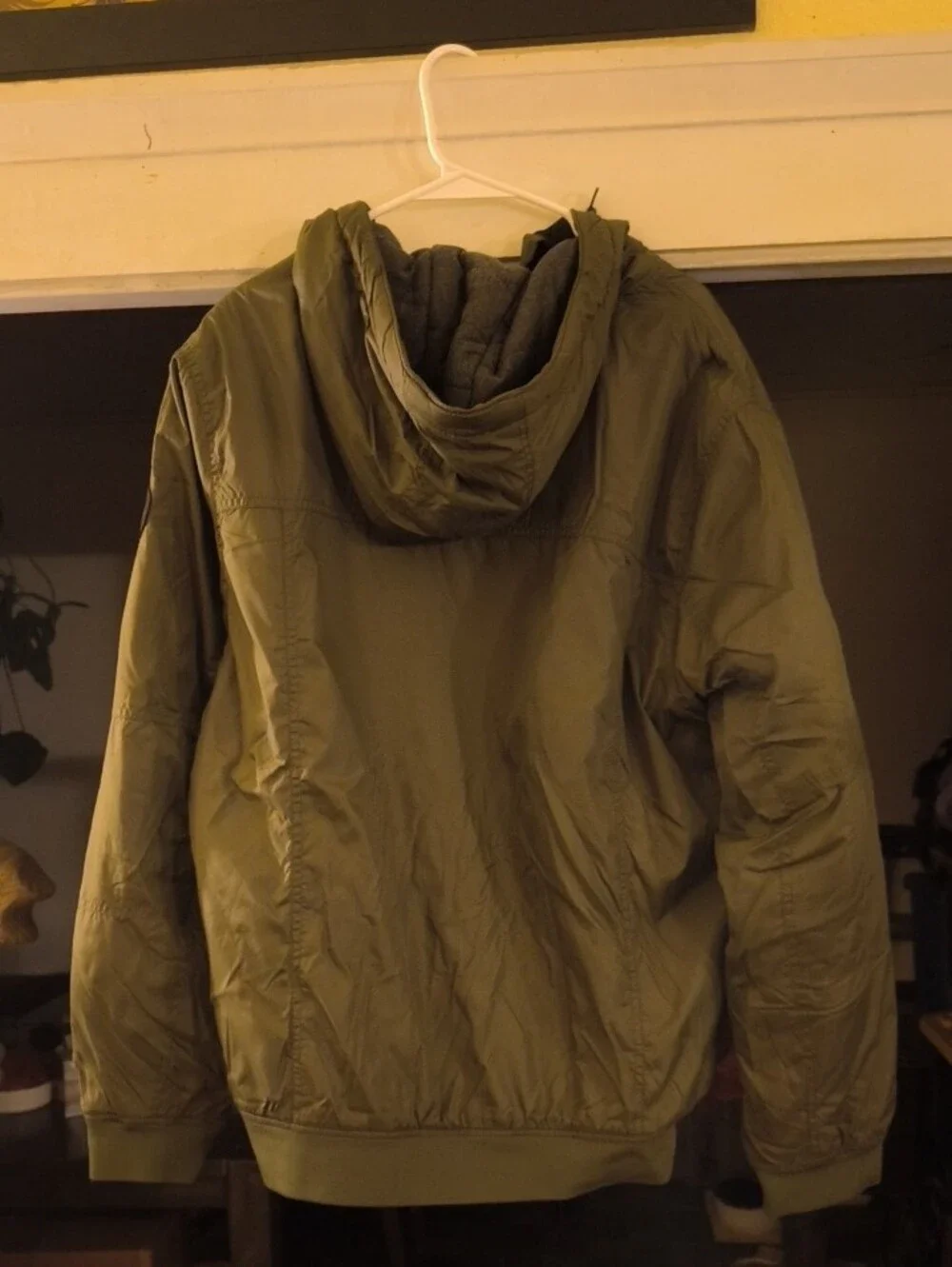 Gerry Weber Olive Green Hooded Quilted Jacket with Gray Lining
